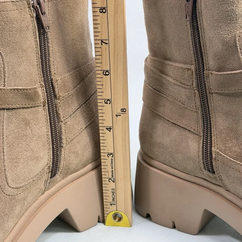 Steve‎ Madden Size-10M Womens Ankle Booties Coletta Lug Sole Suede Leather Taupe